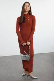 Cinnamon Accessory Buttoned Rib Knit Dress