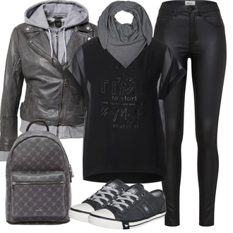 Slouchy Kaschmir Outfit mit Grau/Dunkelgrau/Hellgrau Tuch/Loop Schal/Hut Bandana/Schal Zwillingsherz "Perfekt für die Freizeit"