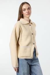 Stone Super Wide Pattern Polo Neck Knitted Cardigan