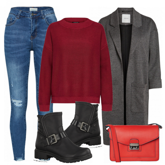 Outfit mit Grau/Hellgrau/Dunkelgrau Übergangsmantel/Bouclé Mantel/Kaschmir Mantel/Lodenmantel/Langer Mantel/Midi Mantel/Oversize Mantel/Tweed Mantel/Wollmantel/Wintermantel Wollmantel Pieces "Tina"