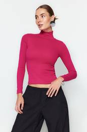 Pink Premium mehka tkanina Turtleneck nameena / fleksibilna pletena bluza