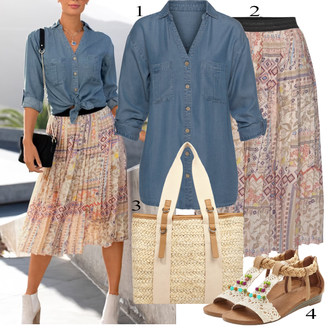 Lyocell Outfit sa Plava/Pastelne boje/Svjetloplava/Tamnoplava Tunika/Bluza Veći Broj/Bluza I Tunika Lascana "Ljetni outfiti"