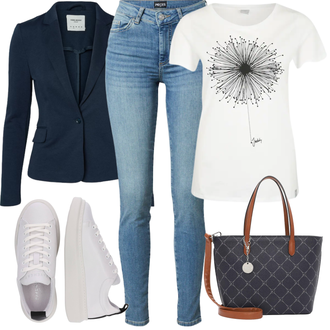 Outfit mit DunkelBlau/HellBlau/Blau Lederjacke/Blazerjacke/Blusenblazer/Boyfriend Blazer/Lässiger Blazer/Baumwoll ­Blazer/Eleganter Blazer/Strick­blazer/Kurzblazer/Sweatblazer/Lederjacke für Männer/Lederjacke VERO MODA "Perfektes Büro Outfit"