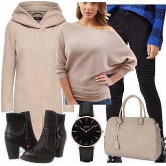 Trachten Outfit mit Beige/Braun/Khaki/Grau Kapuzenmantel/Kaschmir Mantel/Lodenmantel/Leichter Mantel/Wintermantel Wollmantel/Strickmantel/Wollfleece Mantel/Strickfleece Mantel Only "Only Mantel"Look: Overdressed, Smart Casual, Kuschel, Casual, Trachten, 60er, Edel, Uni, Mom, Old Money, Maritim, Moderne
