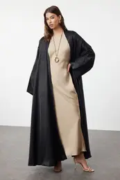 Black Self-patterned Woven Cape & Abaya & Abaya