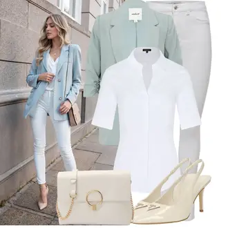 Veći brojevi Potvrda Gost Outfit sa Krem/Bijela Bluza Veći Broj More & More "Moderan outfit za slobodno vrijeme"Look: Potvrda, Krštenje, dan na plaži, Škola, Koncer