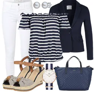 Outfit mit DunkelBlau/HellBlau/Blau Lederjacke/Blazerjacke/Blusenblazer/Boyfriend Blazer/Lässiger Blazer/Baumwoll ­Blazer/Eleganter Blazer/Strick­blazer/Kurzblazer/Sweatblazer/Lederjacke für Männer/Lederjacke VERO MODA "Marine"