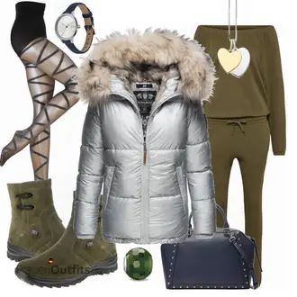 Outfit mit Grün Stiefel Rieker "Navahoo Mantel"
