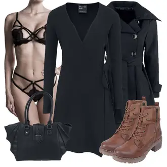 Rock Outfits Winter mit Schwarz/Dunkelblau Trenchcoat/Wollmantel/Caban Mantel/Militärmantel/Gehröck/Women's Trenchcoats Black Premium by EMP "Herbstlicher Look"