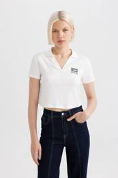 Fitted Polo Neck Printed Short Sleeve T-Shirt