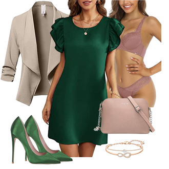 Elegante Outfits Satin mit Grün/Dunkelgrün Eleganter Schuh/Vintage Pumpe/Hochfrontpump Zhabtuc "Elegantes Sommer Outfit"