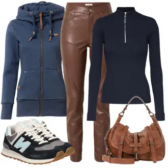 Outfit mit Dunkelblau/Blau 2-in-1 Pullover/Carmenpullover/Kaschmir Pullover/Feinstrickpullover/Polo-Pullover/Pullover mit Stehkragen/Thermo Pullover/Wickel Pullover/Kostüm/Eleganter Hosenanzug/Modern Hosenanzug/Hosenanzug/Hosenanzug Sportlich Elegant Edited "Alltagsoutfit"
