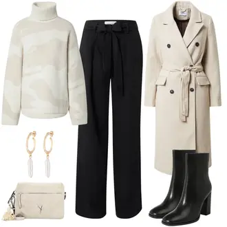 Outfit mit Schwarz Hose Große Größe/Business Hose/Anzughose/Marlenehose/Musselin Hose/Paperbag Hose/Bundfaltenhose/Bundfaltenhose/Weite Hose LENI KLUM x ABOUT YOU "Stylisher Businesslook"
