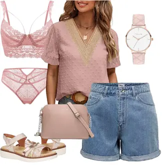 Outfit mit Rosa/Braun Offene Bluse/Kurzarmbluse/Spitzenbluse/Bluse Oberteil/Einfarbige Bluse Zeagoo "Perfekt für den Sommer"