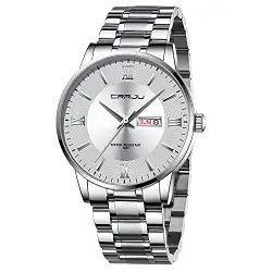 CRRJU Armbanduhr Herren Edelstahl Band Uhr Männer wasserdichte Business Stoppuhr Quarzuhr Analog mit Kalender Silber weiß