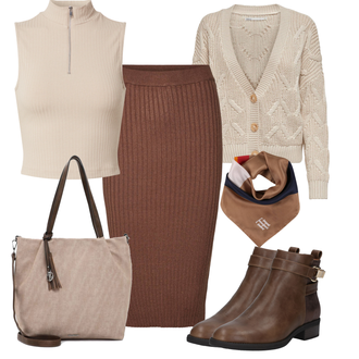 80er Outfit mit Braun/Dunkelbraun/Beige Rahmengenähter Schuh/Vintage Stiefel/Vintage Stiefelette/Reitstiefel/Gefütterte Stiefelette/Leder Stiefelette/Cowboystiefel/Klassischer Stiefel/Chelsea Boot/Lederjacke About You "Modisches Freizeit Outfit"Look: Uni, 80er, Country Styl, Cowgirl, Duckfeet, Schön, Western