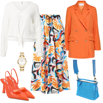Outfit mit Orange Mantel/Boyfriend Blazer/Lederjacke/Zweireiher Blazer/Oversize Blazer/Lederjacke für Männer/Lederjacke SELECTED FEMME "Farbenfroher Businesslook"