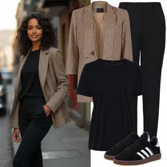 Smart Casual Outfits Sommer mit Schwarz Skinny Hose/Hose mit Schlitz/3/4 Hose/Bügelfaltenhose/Bengalin Hose/Slim Hose/Business Hose ONLY Carmakoma, Schwarz Mesh Shirt/Strick Top/Strickshirt WE Fashion, Rot/Braun Baumwoll ­Blazer/Strick­blazer/Freizeitanzug/Lässiger Blazer/Boyfriend Blazer/Zweireiher Blazer/Lederjacke für Männer/Lederjacke/Kurzblazer/Frauen Druck­blazer/Blazer Kariert Ichi, Schwarz/Beige Plateau-Sneaker VAN HILL "Frühlings Outfit"