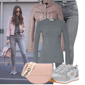 Outfit sa Siva/Svjetlosiva/Tamnoplava/Tamnosiva Pleteni top/pletena košulja Edited "Moderan outfit za slobodno vrijeme"