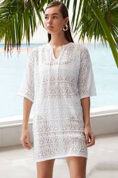 White Mini Knitwear Tie-Up Beach Dress
