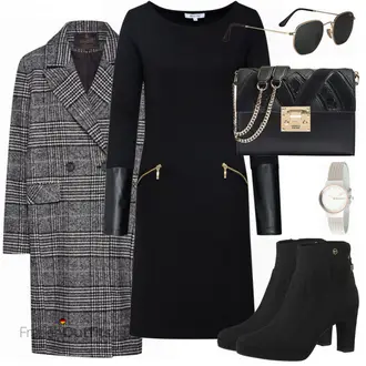 Winter Outfits mit Schwarz/Dunkelblau Midi Mantel/Mantel mit Reißverschluss/Schmal Geschnittener Mantel/Scuba-Mantel/Mantel/Tunika/Etuikleid/Kleid mit Tasche/Langärmliges Winterkleid/Langarm Etuikleid/Etuikleid mit Reißverschluss About You "Kleid Mia"