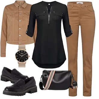 Outfit mit Khaki/Braun/Beige Thermojeans/Knöchelstiefel/Regular-Fit Jeans/Damen 7/8-Länge Jeans/Tapered-Jeans/Biker Jeans/Herren Lederjacke/Lederjacke/Winterjacke/Straight Leg Jean/Jeans mit Schlitz/Leder Schuhe/High Waist Jeans/Slim Fit Jeans Brax "Casual Look"