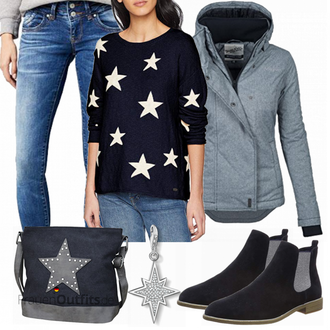 Outfit mit Schwarz/Dunkelblau/Blau/Hellblau Gefütterte Stiefelette/SommerStiefelette/Flache Stiefelette/Chelsea Boot Tamaris "Sublevel jacken"