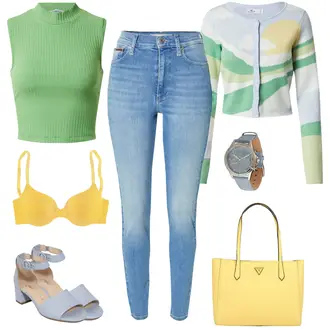 Kurz/Mini Outfit mit Grau Strickjacke/Pullover Hollister "Blickfang Alltagsoutfit"