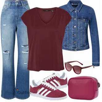 Festival Outfit Sportlich mit Dunkelrot/Rot/Lila Sneaker Low/Schmaler Sneaker/Sommer Sneaker/Vintage Sneaker Adidas Originals "Cool für die Freizeit"Look: Sportlich, Casual, Unisex, Classic, Retro