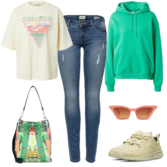 Outfit mit Beige Sneaker Camper "Bunter Alltagslook"