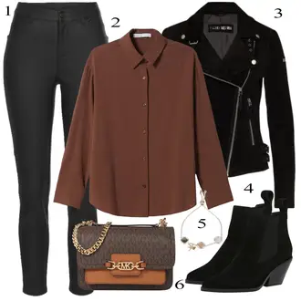 Outfit sa Smeđa/Narandžasta Bodija Bluze/Bluza s gumbom/Oversize Bluza/Bluza koja se ne pegla/Bluza od Samta/Bluza s Podignutim Ovratnikom/Bluza Dugih Rukava/Poslovna Bluza/Jednobojna Bluza bershka "Jesenski Outfit"