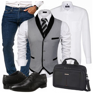 Outfit mit Grau/Weiß Hemd/Bügelfreies Hemd Seidensticker "Buro Outfit"