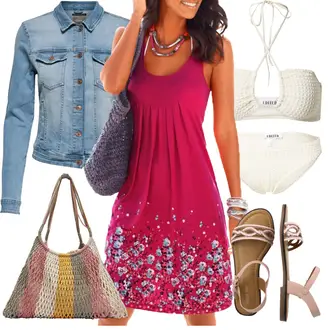 Outfit mit Rosa Gesmoktes Kleid/Ärmelloses Kleid/Vokuhila Kleid/Maxikleid/Langes Sommerkleid/Wadenlanges Kleid/Boho Kleid Sommer BEACH TIME "Outfit für den Sommer"