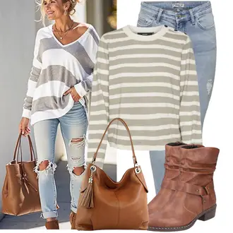 Boho Outfit mit Beige/Braun Schulranzen/Schultertasche modamoda de "Einzigartiges Freizeit Outfit"Look: Schön, GoGo, Goa, Trendige, Emo, Metal, Indoor, Boho, Bohemian, Elegant, Schick, Italienische, Edel, Oversize, Western, Vintage, Ausgefallene