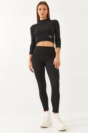 Women's Ribbed Label Detailed Bottom-Top Set