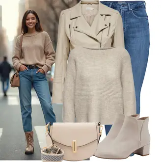 Krásný Outfit s Béžová/Khaki/Hnědá Motorkářské Bund/Kožené Bund Bunda z Umělé Kůže/Bunda s Bočním Zipem/Kožené Bund/Motorkářská bunda Only "Stylový look na jaro"Look: Šik, Moderní, Krásný, Univerzitní