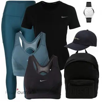 Sport Outfits mit Schwarz Sport-T-Shirt Nike, Schwarz Bh Nike "Leichtes Sport Outfit"