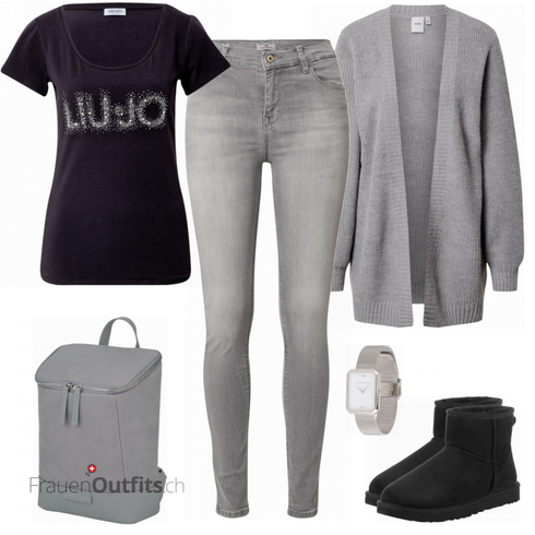 Schwarz Stiefel UGG kombinieren mit Grau Uhr Kapten & Son