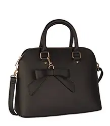 SIX Klassische Handtasche: Geräumige Henkeltasche mit Schleifenanhänger, Abnehmbarer Riemen, schraffiertes Kunstleder (vegan), schwarz (427-485)
