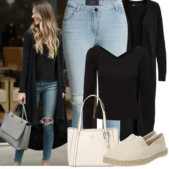 Outfit mit Schwarz Strick Große/Kleid Große Größe/Mantel/Tunika/Strickjacke Tracht/Lange Strickjacken Only "Frühling outfit"