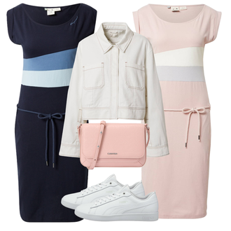 Outfit s Světle modrá/Tmavě modrá/Modrá Žerzejové Šaty/Ležérní Šaty/Pletené Šaty/Šaty s Předním Zipem/Kancelářské šaty/Pouzdrová Šat/Šaty S Rovným Střihem/Úzké Šaty/Šaty s Páskem Ragwear "Outfit na léto"