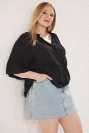 Curve Black Balloon Sleeve Woven Plus Size Shirt