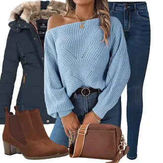 Outfit mit Braun/Dunkelbraun Leder Stiefelette/Lederjacke/Sommerstiefelette/Gefütterte Stiefelette/Chelsea Boot MARCO TOZZI "Cooles Winter Outfit"