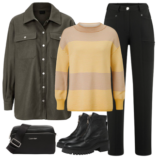 Feine Outfit mit Schwarz Flache Stiefelette/Leder Stiefelette/Gefütterte Stiefelette/Sneaker Mit Seitlichem Reißverschluss/Stiefel Mit Reißverschluss About You "Perfekt für die Freizeit"Look: Uni, Coole, Old Money, Techno, Metal, Edel, Schick, 20er Jahre, Lack, Trendige, Premium, Unisex, Feine