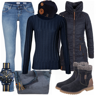 Outfit mit Blau Stiefel Tom Tailor "Heine Pullover"