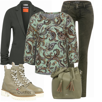Outfit mit Grün Stiefel Marc O'Polo "Toller Look für den Frühling"