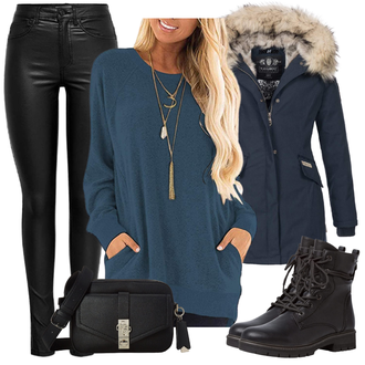 Gefütterte Outfit mit Schwarz Stiefel Biker Boot/SchnürStiefelette/SpringerStiefel Tamaris "Winterlicher Look"