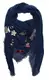 ACC Maxi Damen Schal mit Sticker Patches Applikationen Blogger Stickerei Patch quadratisch XXL groß (blau)