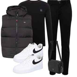 Outfit mit Schwarz Slim Hose/Funktionshose/Jogger Hose/7/8 Hose/Sporthose/Skinny Hose/Trainingshose/Stretchhose Only & Sons "Freizeit Outfit"