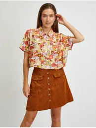 Brown-cream floral short shirt Nika - Women's